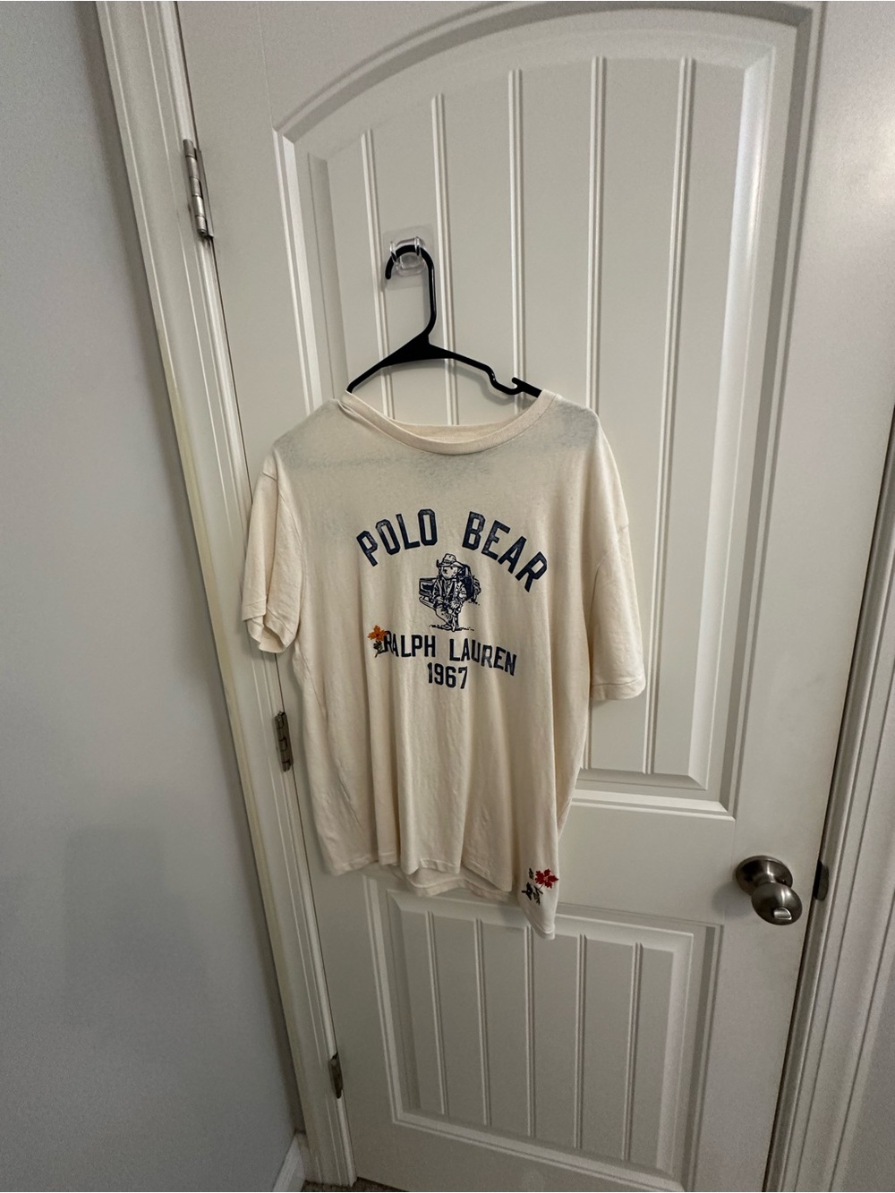 Ralph Lauren Cream Polo Bear Graphic Tee with Navy Print
